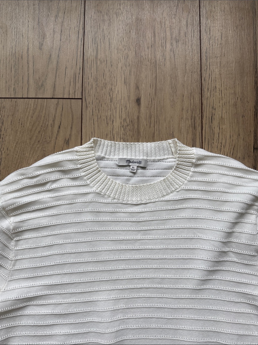 Madewell Cream White Short-Sleeve Knit Sweater Women’s XL Textured Ribbed
